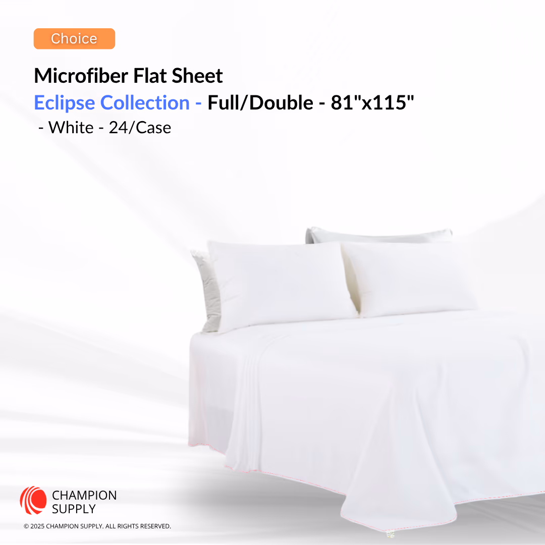 Choice Hotels Eclipse Collection Microfiber Full/Double Flat Sheet – 81" x 115", White, Case of 24
